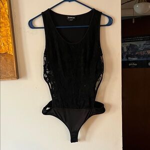 bebe Black Lace Tank Thong Bodysuit